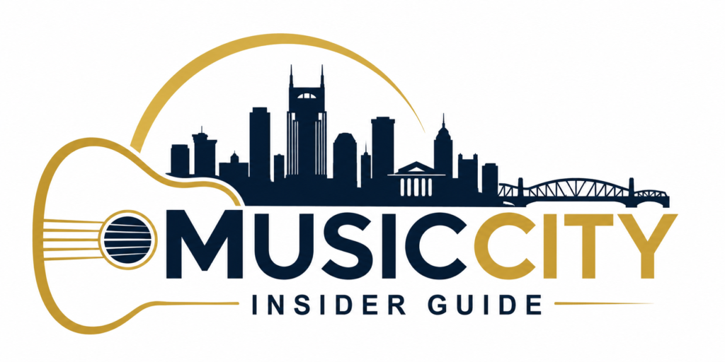 MusicCityInsiderGuide.com logo featuring the Nashville skyline and guitar design