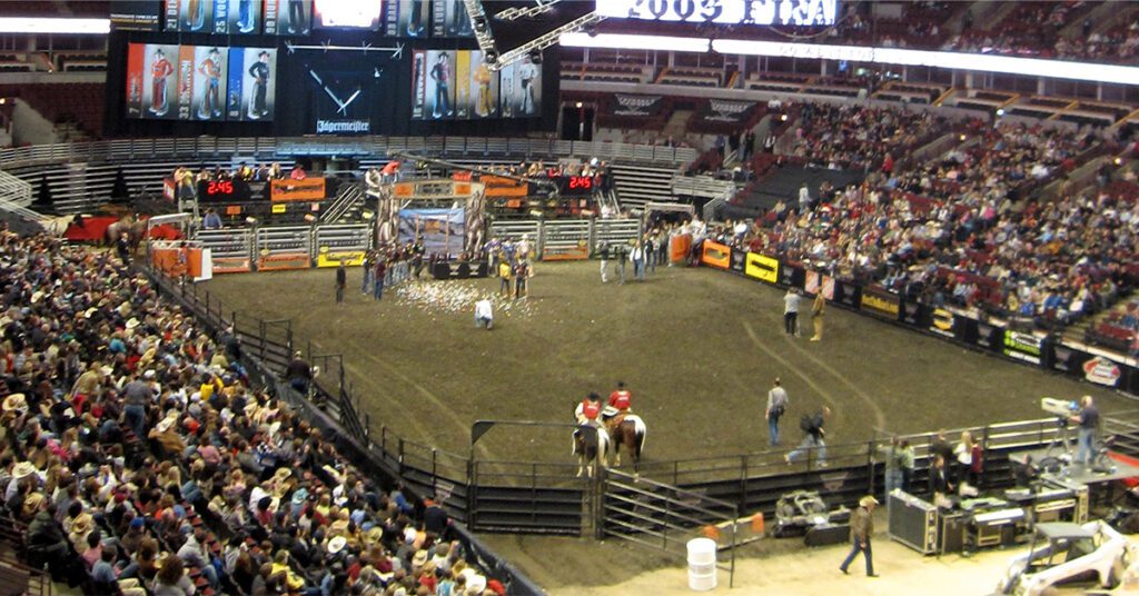 PBR Team Series at Bridgestone Arena during a professional bull riding event in Nashville