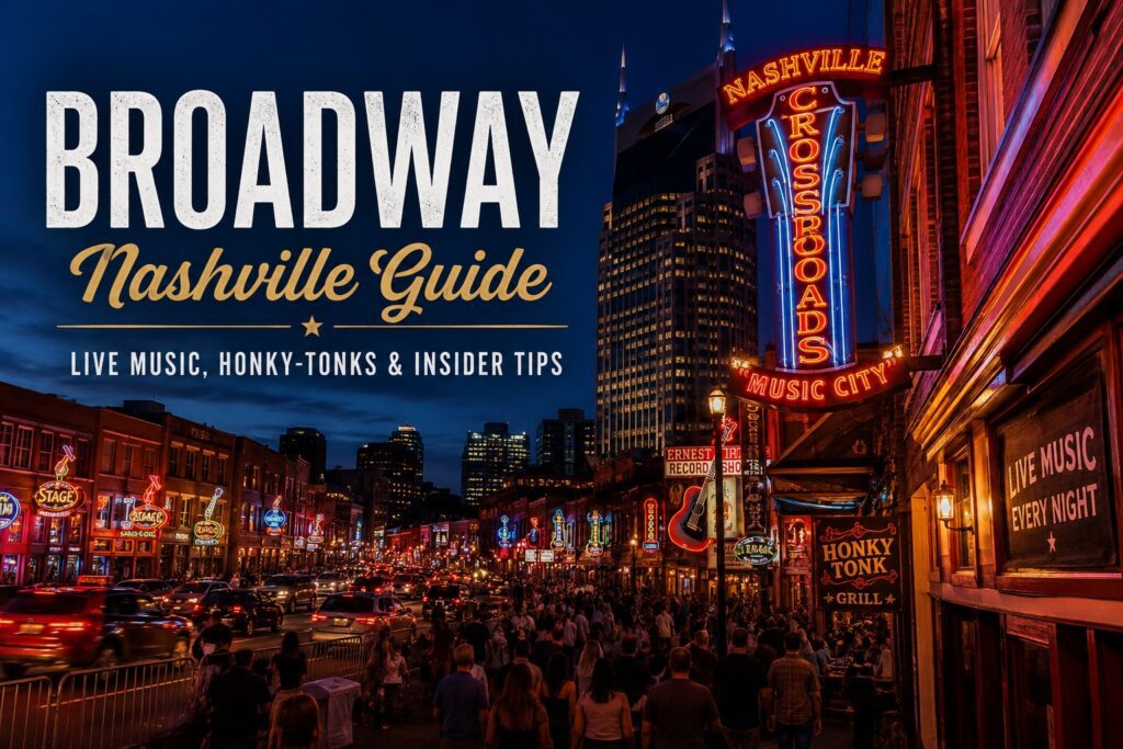 Broadway Nashville Guide featuring live music, honky-tonks, bars, and nightlife on Lower Broadway