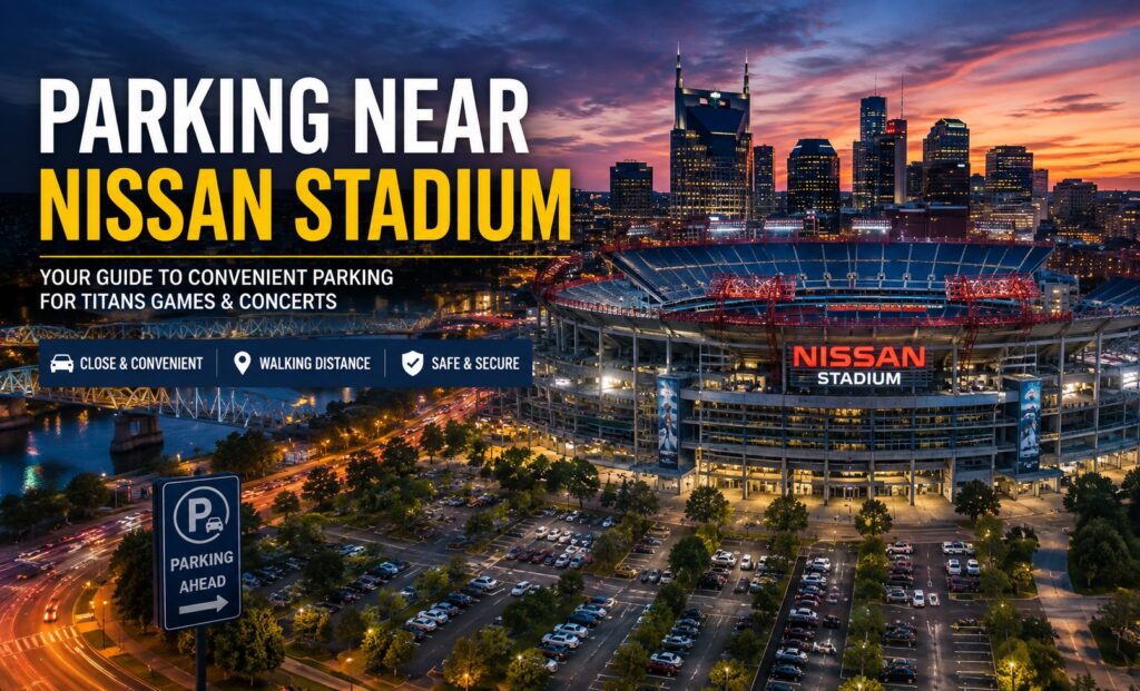 Parking near Nissan Stadium in downtown Nashville, Tennessee for Titans games and concerts