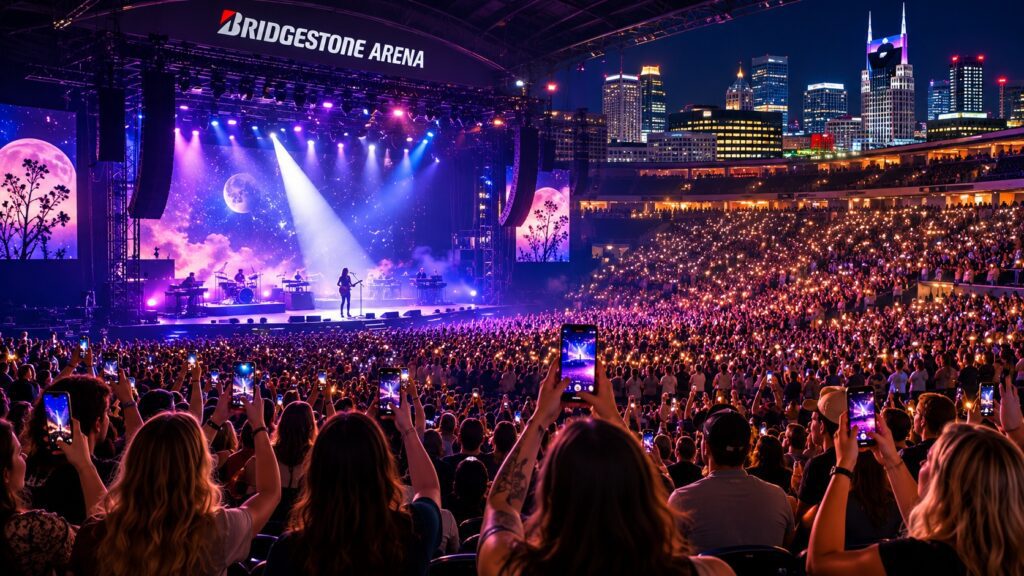 Concert crowd at Bridgestone Arena in Nashville during a high-demand live music event representing Phoebe Bridgers' 2026 concerts