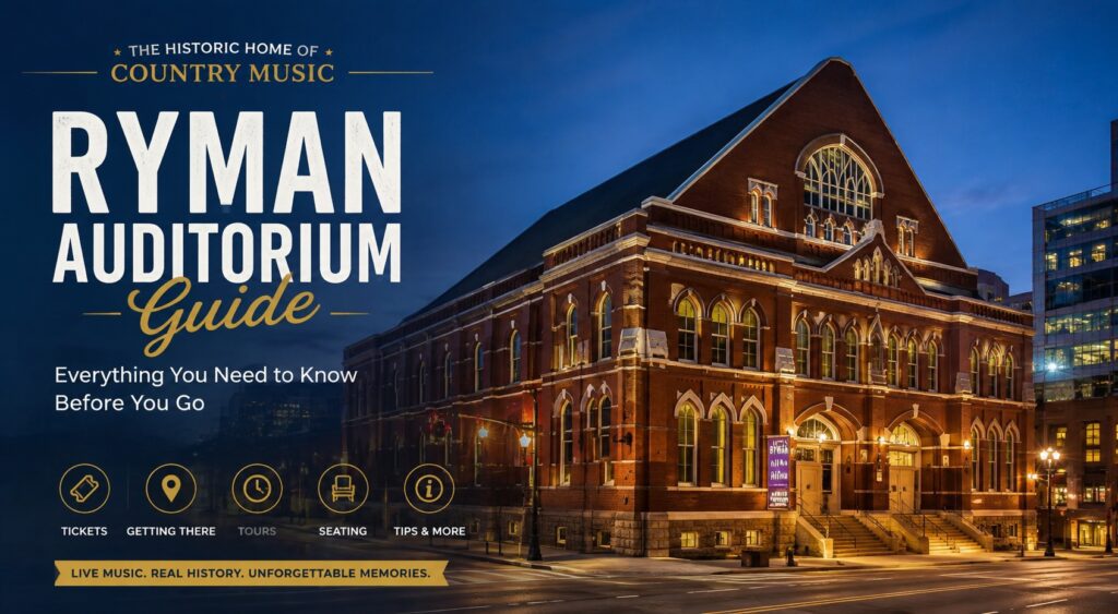 Ryman Auditorium Guide featuring Nashville's historic music venue and visitor information